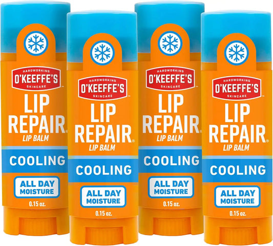 O'Keeffe's Lip Repair Lip Balm With Cooling Relief for Dry, Cracked Lips - Stick (4 Pack) - Moisturizer for Very Dry Lips