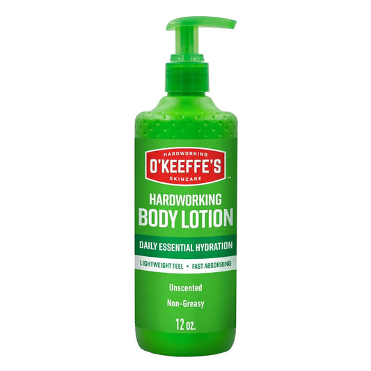 O'Keeffe's OKeeffes Hardworking Body Lotion, 12 oz Pump, Fragrance-Free Formula, 12 Ounce (Pack of 12)