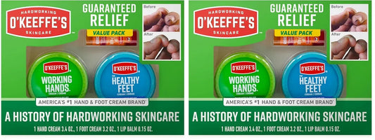 O'Keeffe's Giftbox Including Lip Repair with Cherry and Vitamin E Oil Stick,Working Hands Jar and Healthy Feet Jar,Gift Idea,(Pack of 2)