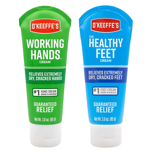 O'Keeffe's Working Hands Hand Cream (3 oz Tube) and Healthy Feet Foot Cream (3 oz Tube) - Repairing Skincare for Extremely Dry, Cracked Hands and Feet, Travel Size