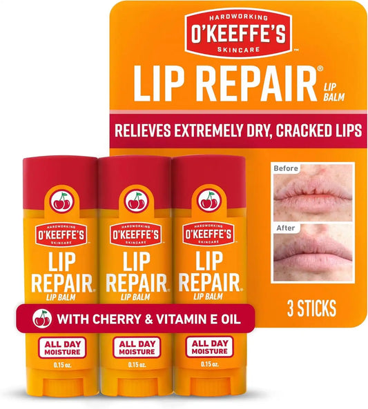 O'Keeffe's Lip Repair Lip Balm with Cherry & Vitamin E Oil - Stick - Moisturizer for Extremely Cracked,Dry Lips,(Pack of 18)