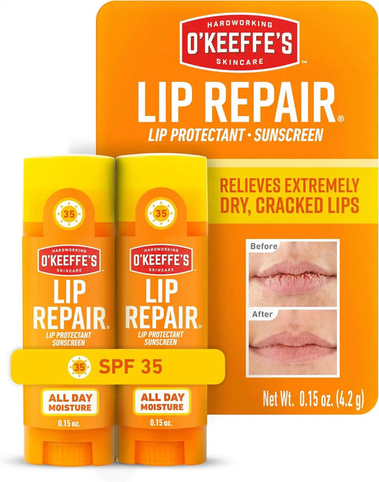 O'Keeffe's Lip Repair SPF 35 Lip Balm - Stick, Sun-Safe Moisturizer for Extremely Cracked, Dry Lips (Pack of 2)