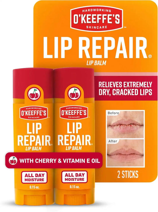 O'Keeffe's Lip Repair Lip Balm with Cherry & Vitamin E Oil - Stick - Moisturizer for Extremely Cracked,Dry Lips,(Pack of 16)